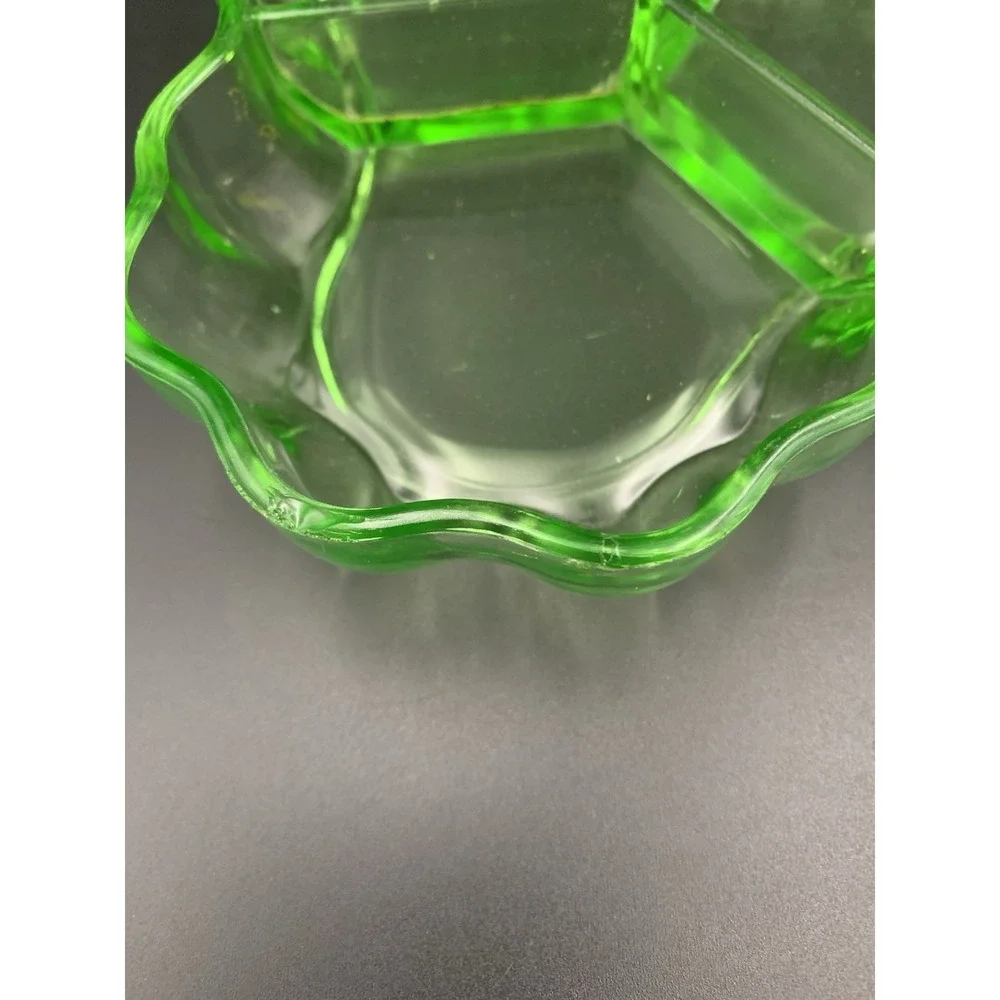 Vintage Green Uranium Glass Divided Nut Or Relish Tray